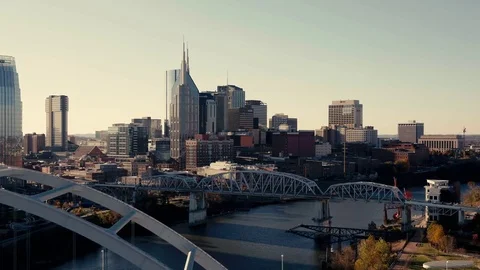 Dramatic Slow Motion Aerial shot of Nashville skyline at Sunset  Stock Footage 82718244