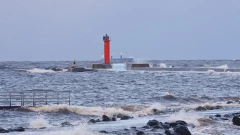 Dramatic Slow Motion Storm at Sea with Crashing Waves and Wind Stock Footage 325968211