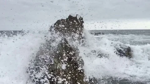 Dramatic Slow Motion Water Crashing Over Rock Vidéo 73818634