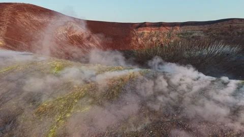 Dramatic smoke rising from sulfur vents on Vulcano island, Sicily Stock Footage 341686891