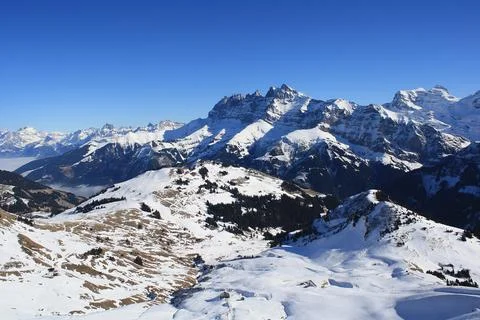 Dramatic Snow Covered Mountain Range in Morzine Avoriaz French Alps Stock Photos