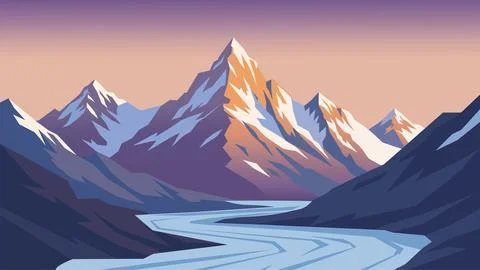 Dramatic Snow Mountain Valley Landscape Stockillustratie