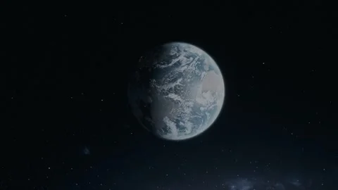 Dramatic space shot of Earth with deep shadows and glowing edges Video stock 300508013