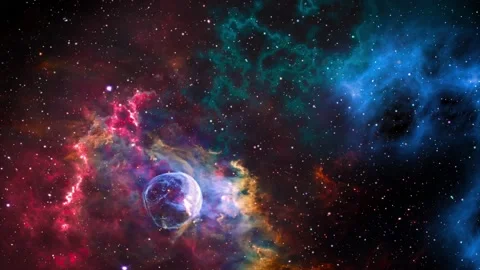 Dramatic space view moving through universe galaxies stars and nebulae Video stock 159963028