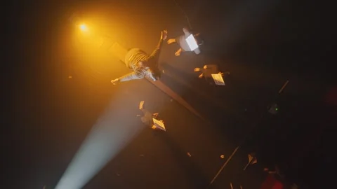 Dramatic Stage Performance Under Spotlight Stock Footage 296588252