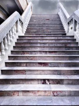 Dramatic Staircase on Dark Cloudy Sky Foto stock