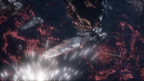 Dramatic Starship Destruction in Fiery Space Battle Stock Footage 309395186