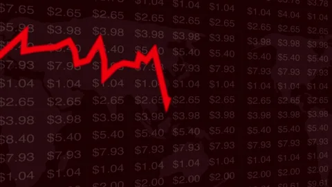 Dramatic stock market crash chart with falling prices. Digital display of a fall Stock Footage 317394478