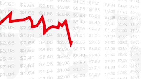 Dramatic stock market crash chart with falling prices. Digital display of a fall Stock Footage 317394479
