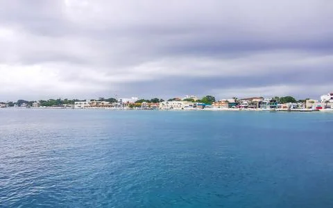 Dramatic Storm Clouds Above Turquoise Caribbean Harbor Paradise Cozumel Mexic Photos