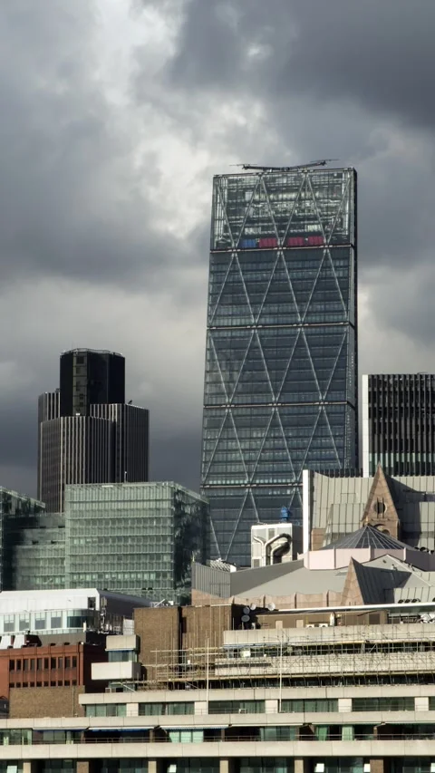 Dramatic Storm Clouds Cityscape Time Lapse. Vertical Format. Stock Footage 328667842