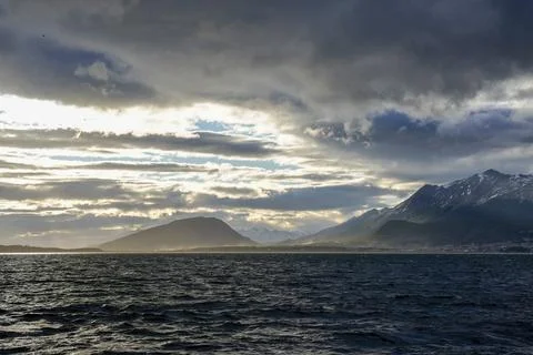 Dramatic Storm Clouds Over Beagle Channel Ushuaia Patagonia Stock Photos