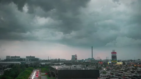 Dramatic Storm Clouds Over Bucharest Industrial and Retail Zone - May 2026 Video stock 337971532