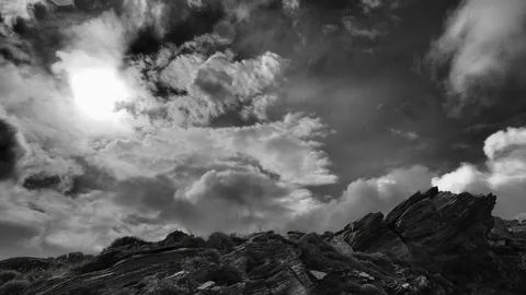 Dramatic Storm Clouds Over Rocky Coastline - Kea Island, Cyclades, Greece - Stock-Fotos