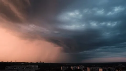 Dramatic storm clouds rolling over Zhytomyr town Stock Footage 157054808