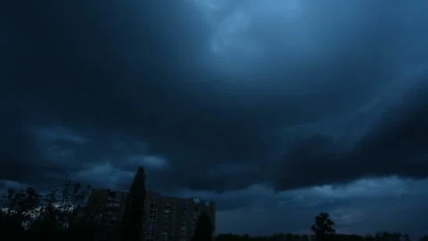 Dramatic storm clouds rolling over Zhytomyr town Stock Footage 158155012