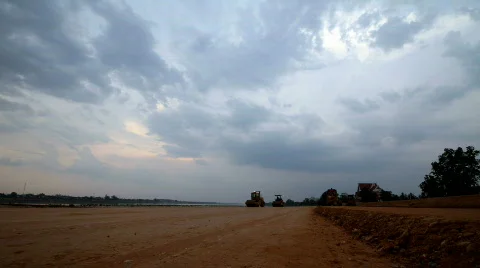 Dramatic storm road works Stock Footage