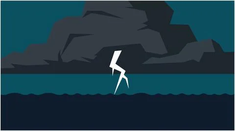 Dramatic storm scene with dark clouds over ocean water lightning thunderbolt Stock Illustration