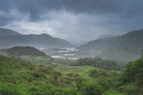 Dramatic storm sky, mist and heavy rain in Ladies View Stock Photos