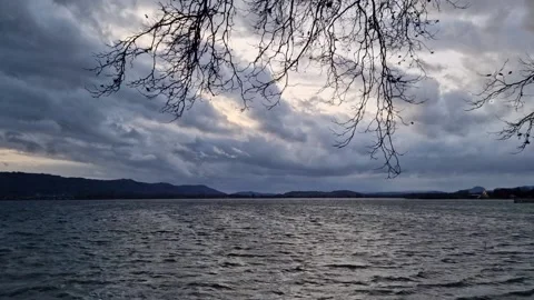Dramatic stormy cloud atmosphere at Lake Constance Stock Footage 229811320