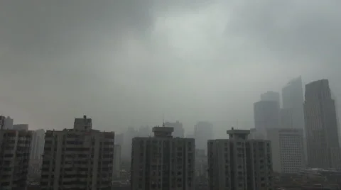 Dramatic stormy cloud Guangzhou skyscraper tropical cyclone monsoon season rain 스톡 동영상 42865171