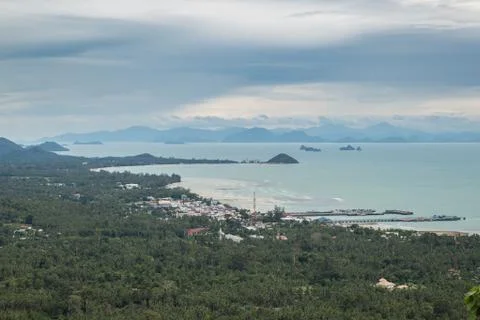 Dramatic stormy cloud sky above Nathon Pier of Koh Samui island, Thailand in 写真素材