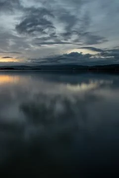 Dramatic stormy dark cloudy sky, natural photo background Stock Photos