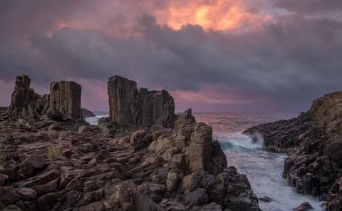 Dramatic Stormy Evening at Bombo Quarry Stock Photos