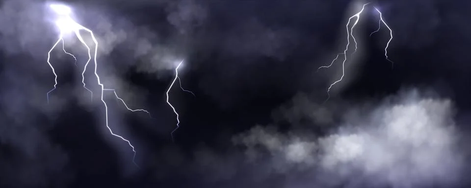 Dramatic stormy sky background with lightning Stock Illustration