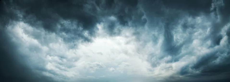 Dramatic Stormy Sky Background. Wide Web Banner. Stock Photos