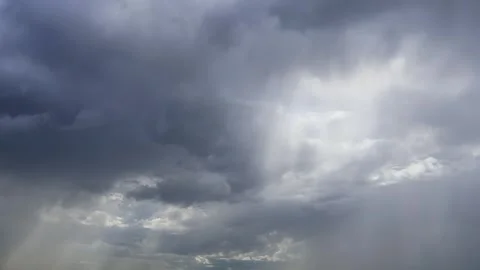 Dramatic stormy sky with dark rainy clouds and sun rays. Time lapse footage Stock Footage 281649133