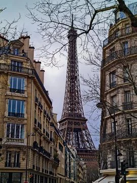 Dramatic Street View Towards the Eiffel Tower, Capturing the Essence of Paris Stock Photos
