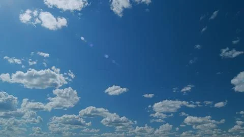 Dramatic Summer cloudscape. Blue sky white clouds. Changing cloudscape. Time Stock Photos