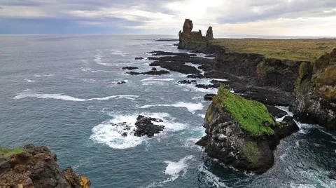 Dramatic summer day on Snafellsnes peninsula, situated to the west of Borgarf Stock Footage 67096707
