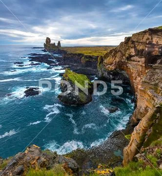 Dramatic summer day on Snafellsnes peninsula Stock Photos