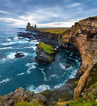 Dramatic summer day on Snafellsnes peninsula Stock Photos