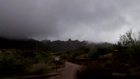 Dramatic Summer Monsoon Storm Clouds Descend On A Hiking Trail In Arizona Stock Footage 159174894