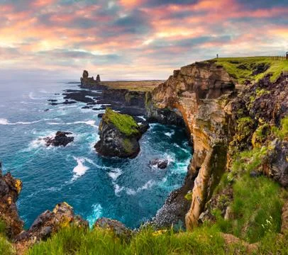 Dramatic summer sunset on Snafellsnes peninsula, Stock Photos