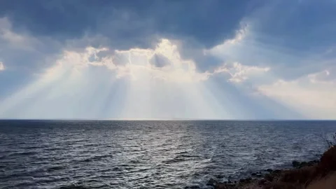 Dramatic Sun Rays Through Clouds Over Erhai Lake, Dali, Yunnan, China Stock Footage 337345395