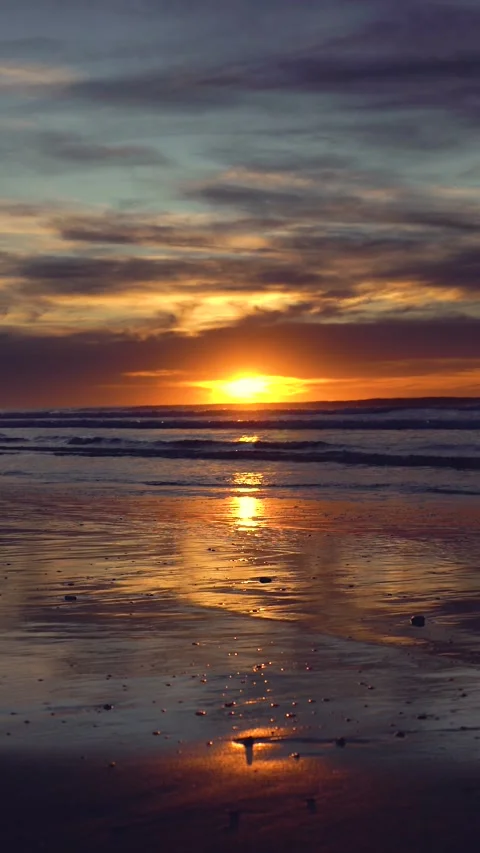 Dramatic sunrise by the beach with the sun coming up in the horizon Stock Footage 290463579