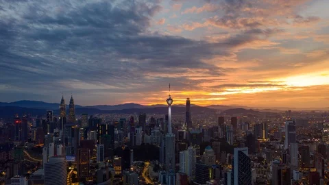 Dramatic Sunrise of cityscape Stock Footage 121862364