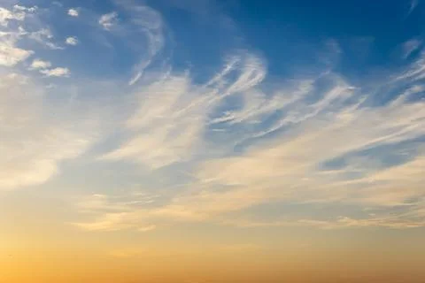 Dramatic sunrise orange sky with white cloud at morning at outdoor Stock Photos