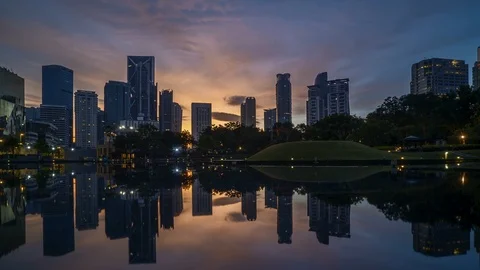 Dramatic sunrise over Kuala Lumpur city skyline. Stock Footage 92055560
