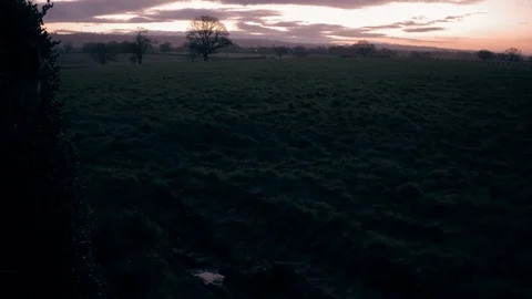 Dramatic sunrise  purple and orange sky. Camera panning slowly Stock Footage 87112445
