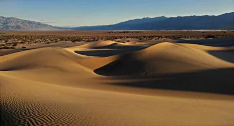 Dramatic Sunrise Shadows On Sand Dunes Stock Photos