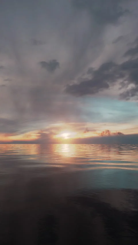 Dramatic Sunrise Sky Open Water Seascape Ocean Loop Video stock 255104134