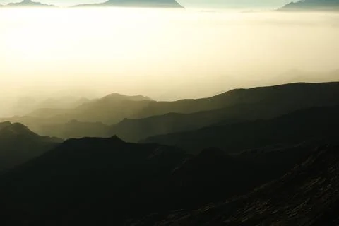 Dramatic sunrise with strong light and shadow at Mount Bromo Foto stock