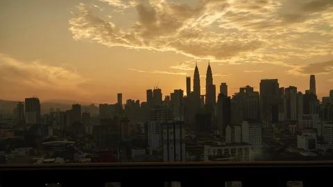 Dramatic sunrise time lapse motion at Kuala Lumpur city landmark Stock Footage 101062990