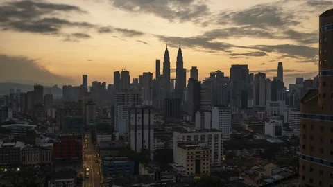 Dramatic sunrise time lapse motion at Kuala Lumpur city landmark Stock Footage 101063105
