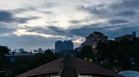 Dramatic Sunrise at a Train Station Stock Footage 59191159